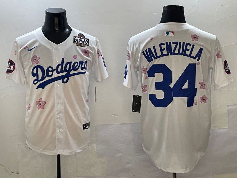 Men Los Angeles Dodgers 34 Valenzuela White Sakura Edition 2025 Nike MLB Jersey style 7